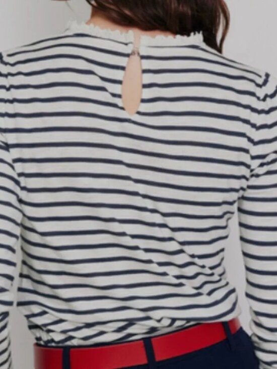 Boden Tops - Boden Broderie Lace Ruffle Detail Striped Top Feminine Nautical in Blue/White 14